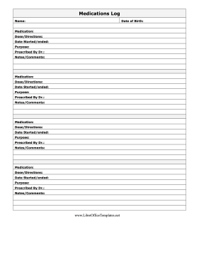 Medications Log LibreOffice Template