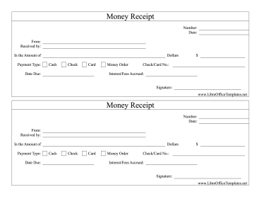 Money Cash Receipts LibreOffice Template