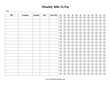 Monthly Bills To Pay LibreOffice Template