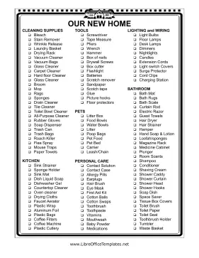 New House Inventory List LibreOffice Template