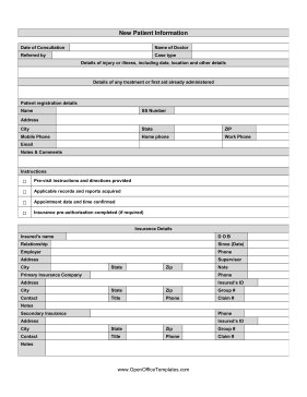 New Patient Sheet LibreOffice Template