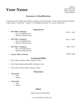 Older Applicant Resume LibreOffice Template