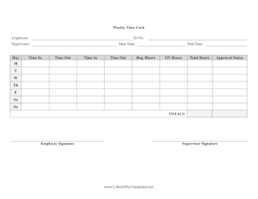 One Week Time Card LibreOffice Template