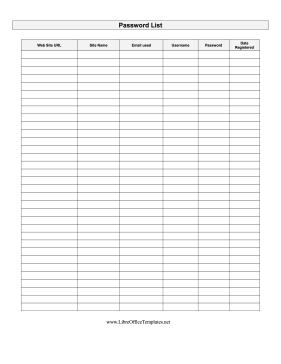 Password Tracker LibreOffice Template