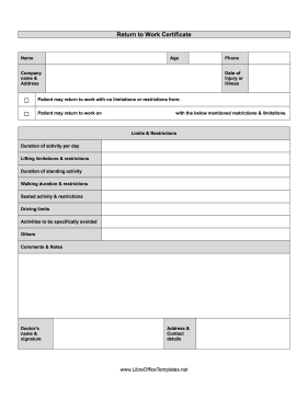 Physicians Release Return to Work LibreOffice Template