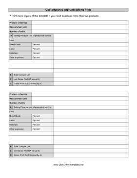 Product Cost Analysis LibreOffice Template