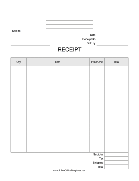 Product Receipt for Business LibreOffice Template