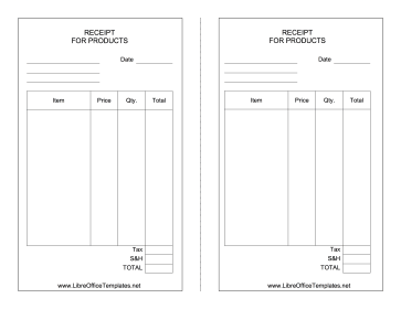 Receipt For Products LibreOffice Template