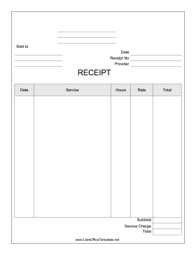Receipt For Services LibreOffice Template