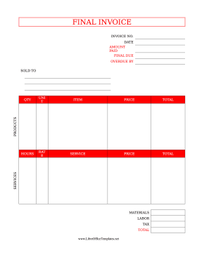 Red Final Invoice LibreOffice Template