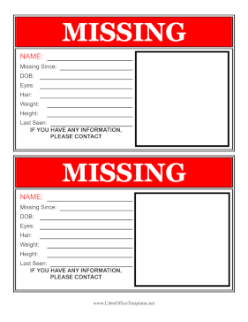 Red Missing Person Flyer 2 Per Page LibreOffice Template