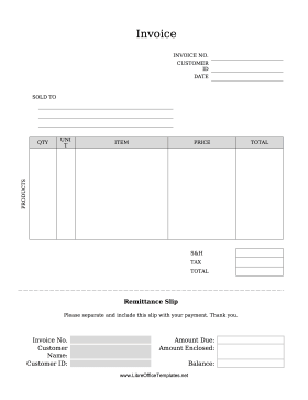 Remittance Slip Invoice Products LibreOffice Template