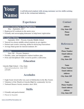 Resume For Teens LibreOffice Template