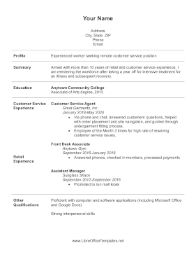 Resume With Illness Gap LibreOffice Template