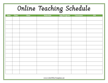 School Online Schedule LibreOffice Template