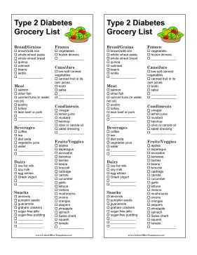 Shopping List Type 2 Diabetes LibreOffice Template