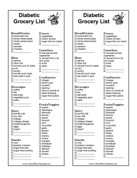 Shopping List for Diabetes LibreOffice Template