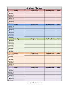 Student Planner LibreOffice Template