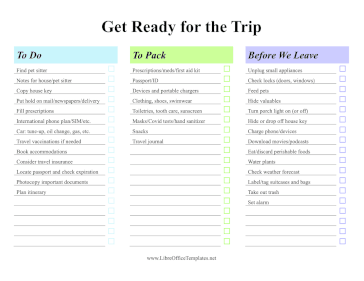 To Do List Before Trip LibreOffice Template