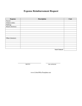 Travel Cost Reimbursement LibreOffice Template