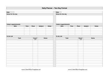 Two Day Daily Plan LibreOffice Template