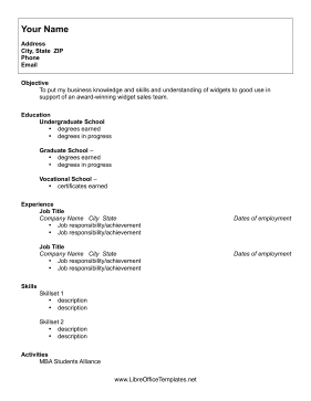 University Student Resume LibreOffice Template