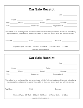 Vehicle Sale Receipt LibreOffice Template