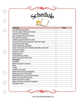 Wedding Itinerary LibreOffice Template