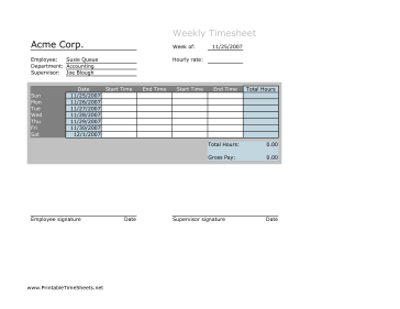 Weekly Timesheet LibreOffice Template