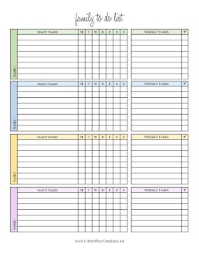 Weekly To Do List Family LibreOffice Template