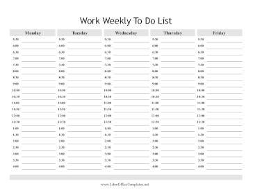 Weekly Work To Do Half Hour LibreOffice Template