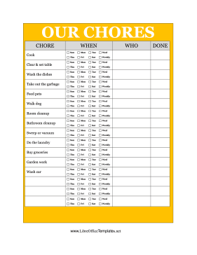 Yellow Family Chore Chart LibreOffice Template