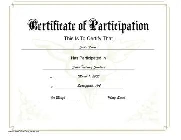 Yellow Flowers Participation Certificate LibreOffice Template
