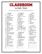 Classroom Wish List Upper Grades